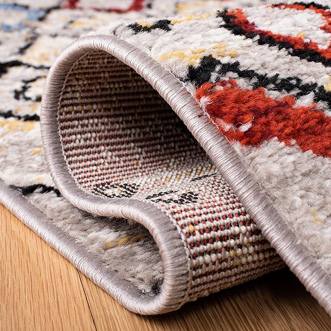 SAFAVIEH Amsterdam Collection Runner Rug - 2'3" x 14', Light Grey & Multi, Moroccan Boho Design, Non-Shedding & Easy Care, Ideal for High Traffic Areas in Living Room, Bedroom (AMS108G)