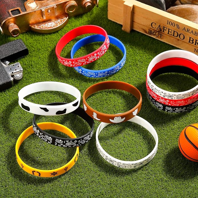 Western Party Bracelets Rubber Bracelets Silicone Stretch Wristbands for Western Themed Parties Birthday Parties