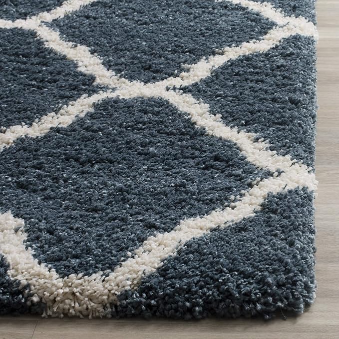SAFAVIEH Hudson Shag Collection Runner Rug - 2'3" x 8', Slate Blue & Ivory, Moroccan Trellis, Non-Shedding & Easy Care, 2-inch Thick Ideal for High Traffic Areas in Living Room, Bedroom (SGH283L)