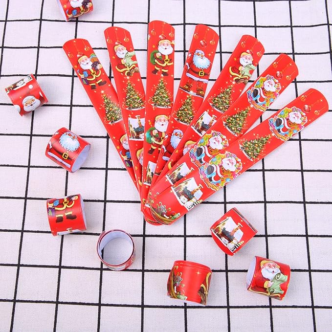 Ruisita 60 Pieces Christmas Slap Bracelets Slap Bands Bracelets Toys Santa Claus Slap Wristband for Christmas Party Favors