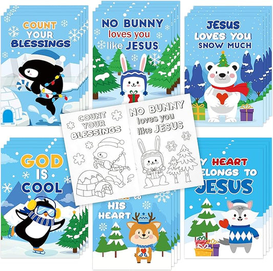 24Pcs Polar Animals Religious Coloring Books - Winter Christian DIY Color-in Pages Booklet Bulk Drawing Activity Party Supplies for Sunday School Classroom Rewards Artwork Gift for Kids