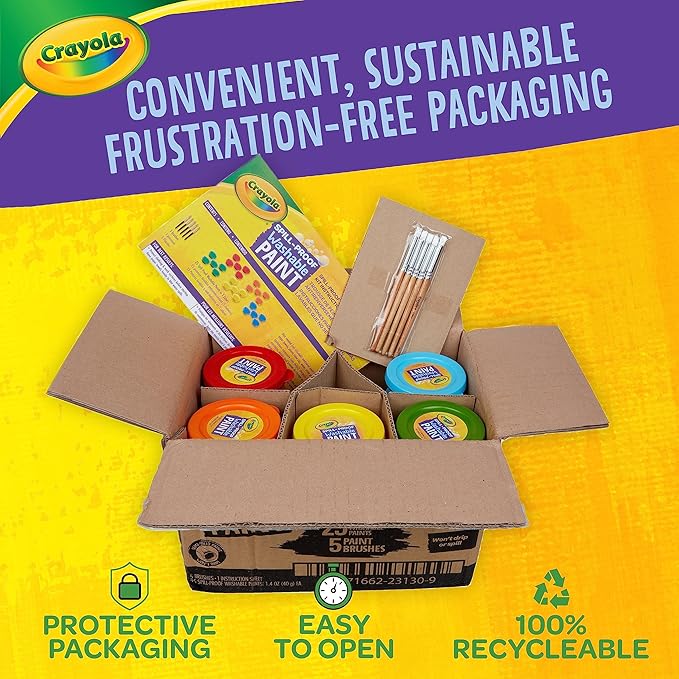 Crayola Spill Proof Paint Set (25ct), Washable Paint for Kids, Kids Craft Supplies, Holiday Gift for Toddlers & Kids, Nontoxic, 3+