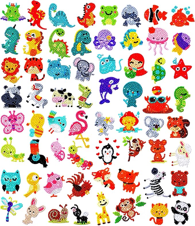 sinceroduct Diamond Art Kits for Kids, 64 Pcs Diamond Art Stickers Crafts for Kids Ages 4-6-8-12, 5D DIY Animals Gem Art Stickers Kits for Girls Boys Adults Beginners, Christmas Diamond Art Gifts