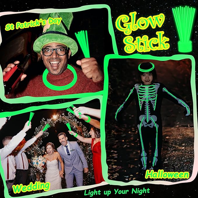 100 pk 8" Glow Sticks Bulk Party Favors, Light up Glow Necklaces & Bracelets in the Dark Party Supplies For Christmas Halloween St. Patrick Birthday Neon Party (100 * Green)