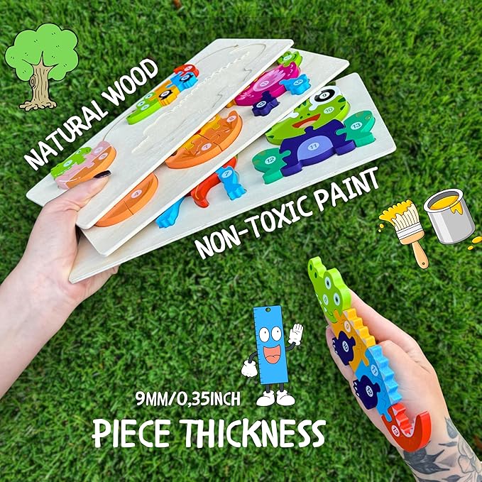 MASTER LEON - Wooden Toddler Puzzles 3-5 Year Old - Montessori Toddler Puzzle - Fine Motor Skills Toy - Animals & Vehicles Learning Games for Ages 3 4 5 (Animals (3pack))