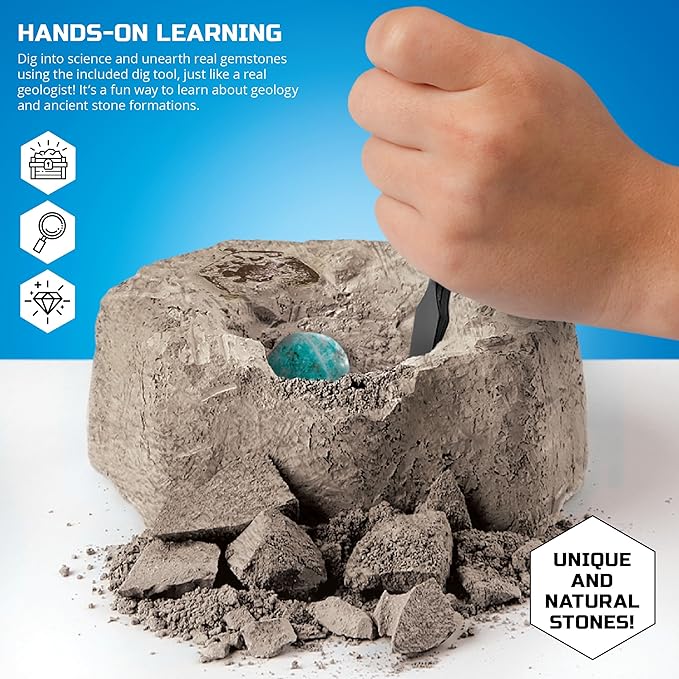 Discovery #MINDBLOWN Mini Unearthed Treasure Set, 2 Pack Excavation Kit w/Chisel, Uncover 2 Gemstones, Interactive Archaeology Geology Paleontology Experiment, Fun & Educational STEM Toy for Kids 6+