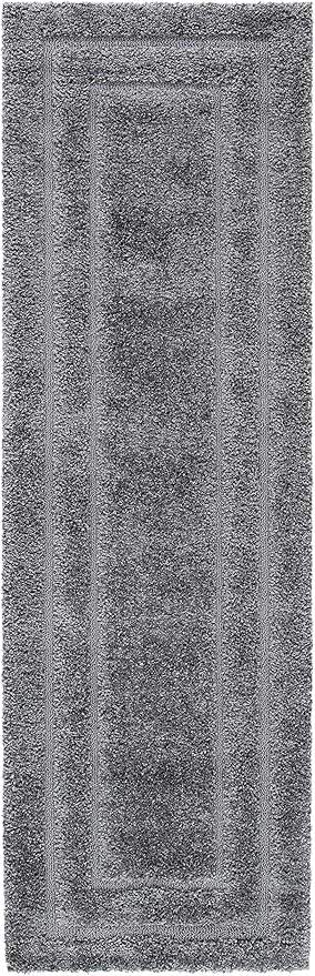 SAFAVIEH Florida Shag Collection Runner Rug - 2'3" x 10', Grey & Grey, Border Design, Non-Shedding & Easy Care, 1.2-inch Thick Ideal for High Traffic Areas in Living Room, Bedroom (SG454-8080)
