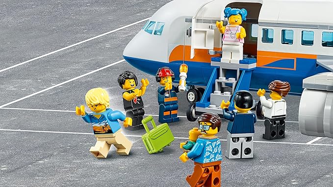 LEGO City Passenger Airplane 60262, with Radar Tower, Airport Truck with a Car Elevator, Red Convertible, 4 Passenger and 4 Airport Staff Minifigures, Plus a Baby Figure (669 Pieces)