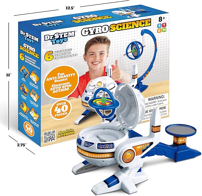 Dr. STEM Toys Gyro Science Kit | Unique Gyroscope Set Amazes Kids with 6 Awesome Science Stunts | Designed in USA for Boys & Girls 8 & Up | Boxed for Easy Gifting