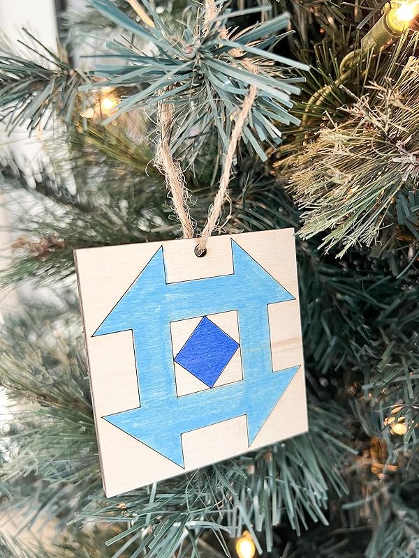 Unfinished Barn Quilt Square Wooden Sign, Country Decor Canvas Quilts Blocks (9 inches, Greek Square)