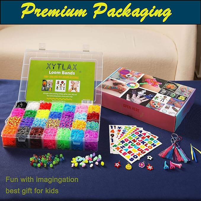 XYTLAX 11000+ Loom Bands, Rubber Band Bracelet Kit, Loom Bracelet Making Kit for Girls& Boys Creativity Birthday Gift