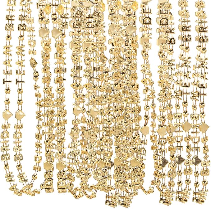 Fun Express Gold Team Bride Bead Necklaces - Bulk set of 24 - Bachelorette Party Jewelry and Bride Tribe Supplies