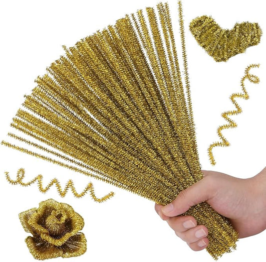 Hssugi 100pcs Pipe Cleaners, Glitter Yellow Pipe Cleaners Craft Supplies,Chenille Stems for DIY Arts Crafts Project(Glitter Yellow)