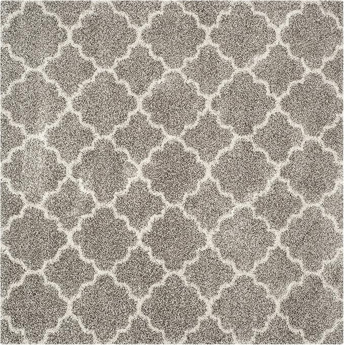 SAFAVIEH Hudson Shag Collection 7' Square Grey/Ivory SGH282B Moroccan Trellis Non-Shedding Living Room Bedroom Dining Room Entryway Plush 2-inch Thick Area Rug