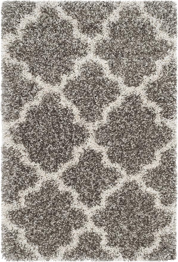 SAFAVIEH Hudson Shag Collection Accent Rug - 2' x 3', Grey & Ivory, Trellis Design, Non-Shedding & Easy Care, 2-inch Thick Ideal for High Traffic Areas in Entryway, Living Room, Bedroom (SGH282B)