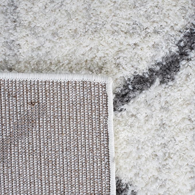 SAFAVIEH Berber Shag Collection Runner Rug - 2'2" x 9', Cream & Light Grey, Moroccan Design, Non-Shedding & Easy Care, 1.2-inch Thick Ideal for High Traffic Areas in Living Room, Bedroom (BER162C)