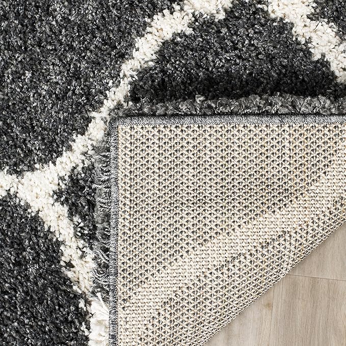 SAFAVIEH Hudson Shag Collection Runner Rug - 2'3" x 8', Dark Grey & Ivory, Trellis Design, Non-Shedding & Easy Care, 2-inch Thick Ideal for High Traffic Areas in Living Room, Bedroom (SGH280G)