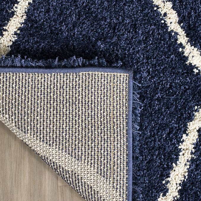 SAFAVIEH Hudson Shag Collection 5' Square Navy/Ivory SGH280C Moroccan Ogee Trellis Non-Shedding Living Room Bedroom Dining Room Entryway Plush 2-inch Thick Area Rug