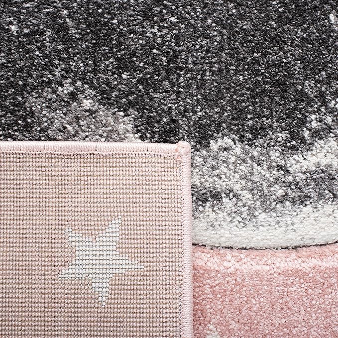 SAFAVIEH Carousel Kids Collection 6'7" Round Pink/Grey CRK135U Moon & Stars Non-Shedding Playroom Nursery Bedroom Area Rug