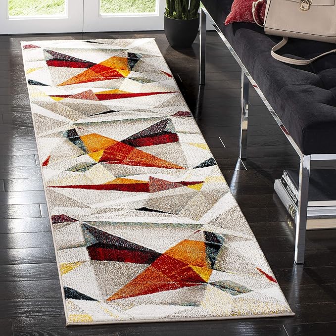 SAFAVIEH Porcello Collection Runner Rug - 2'3" x 20', Light Grey & Orange, Modern Abstract Design, Non-Shedding & Easy Care, Ideal for High Traffic Areas in Living Room, Bedroom (PRL6940F)