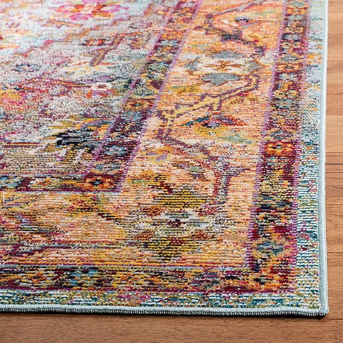 SAFAVIEH Crystal Collection Runner Rug - 2'2" x 9', Light Blue & Orange, Medallion Distressed Design, Non-Shedding & Easy Care, Ideal for High Traffic Areas in Living Room, Bedroom (CRS507A)