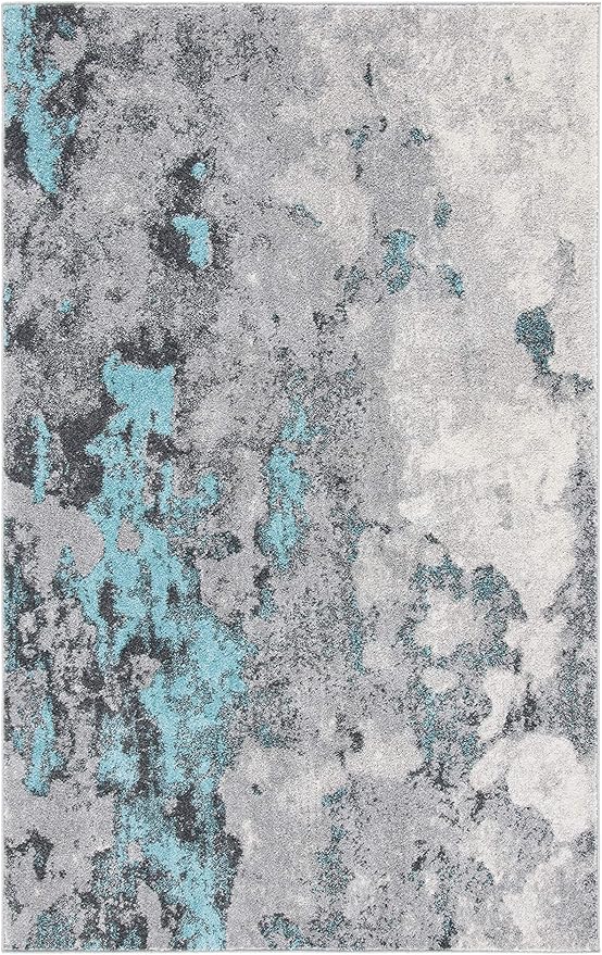 SAFAVIEH Adirondack Collection Accent Rug - 4' x 6', Turquoise & Grey, Modern Abstract Design, Non-Shedding & Easy Care, Ideal for High Traffic Areas in Entryway, Living Room, Bedroom (ADR134K)