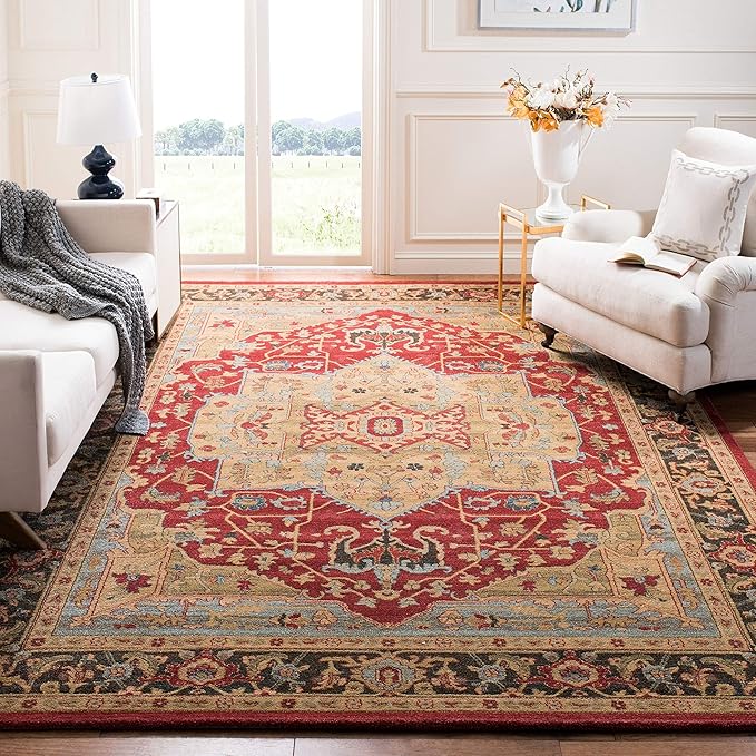 SAFAVIEH Mahal Collection Accent Rug - 3' x 5', Natural & Navy, Traditional Oriental Design, Non-Shedding & Easy Care, Ideal for High Traffic Areas in Entryway, Living Room, Bedroom (MAH625B)