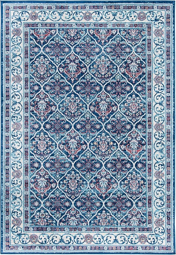 SAFAVIEH Brentwood Collection 6' x 9' Navy / Red BNT870N Oriental Damask Trellis Non-Shedding Living Room Bedroom Dining Home Office Area Rug