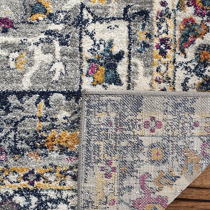 SAFAVIEH Evoke Collection 2'2" x 7' Grey / Navy EVK275G Oriental Medallion Distressed Non-Shedding Living Room Entryway Foyer Hallway Bedroom Runner Rug