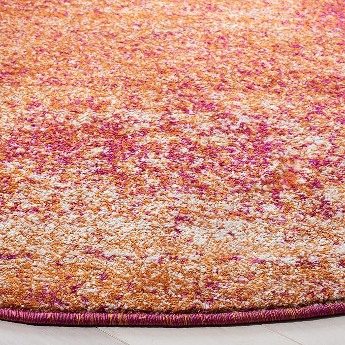 SAFAVIEH Evoke Collection 6'7" Round Ivory / Orange EVK272P Modern Abstract Non-Shedding Dining Room Entryway Foyer Living Room Bedroom Area Rug