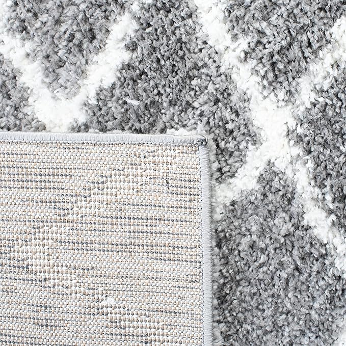 SAFAVIEH Berber Shag Collection Runner Rug - 2' x 10', Light Grey & Cream, Moroccan Design, Non-Shedding & Easy Care, 1.2-inch Thick Ideal for High Traffic Areas in Living Room, Bedroom (BER165B)