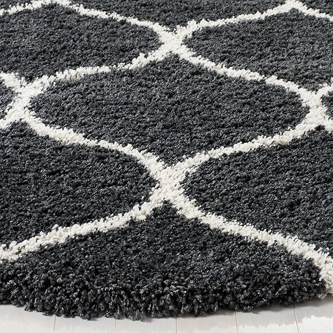 SAFAVIEH Hudson Shag Collection 5' Round Dark Grey/Ivory SGH280G Moroccan Ogee Trellis Non-Shedding Living Room Bedroom Dining Room Entryway Plush 2-inch Thick Area Rug