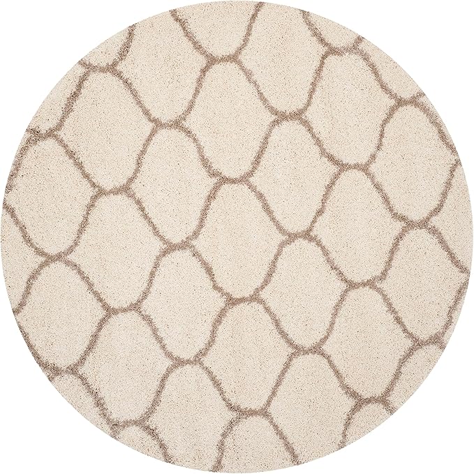 SAFAVIEH Hudson Shag Collection 3' Round Ivory/Beige SGH280D Moroccan Ogee Trellis Non-Shedding Living Room Bedroom Dining Room Entryway Plush 2-inch Thick Area Rug