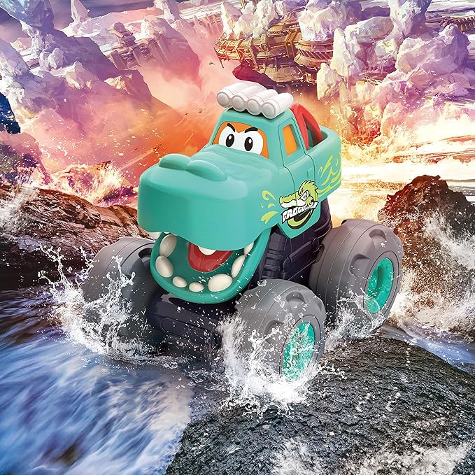 MOONTOY Toy Cars for 1 2 3 Year Old Boys, 3 Pack Friction Powered Cars Pull Back Toy Cars Set - Bull Truck, Leopard Truck, Crocodile Trucks, Push and Go Toy Cars for Toddler Boys Baby Gift.