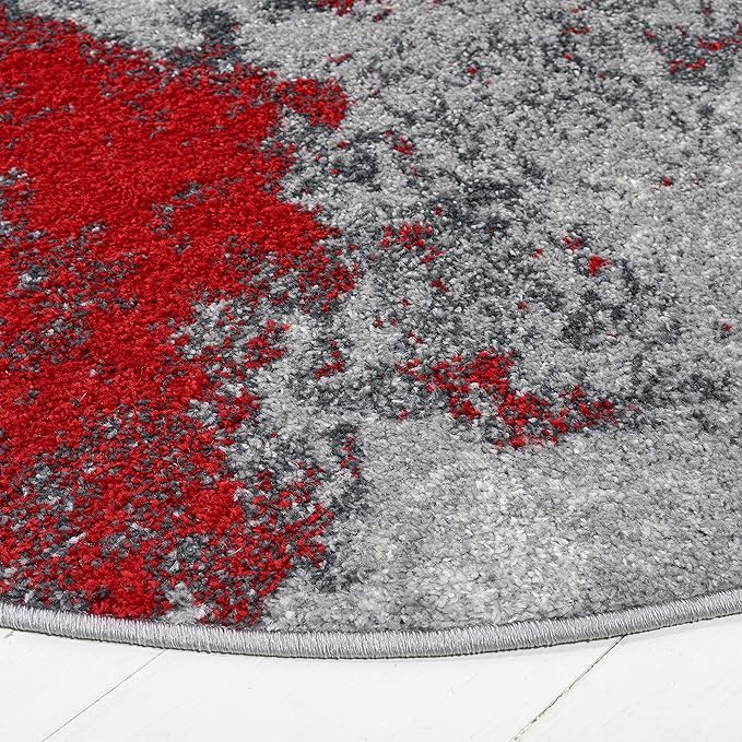 SAFAVIEH Adirondack Collection 4' Round Red / Grey ADR134Q Modern Abstract Non-Shedding Dining Room Entryway Foyer Living Room Bedroom Area Rug