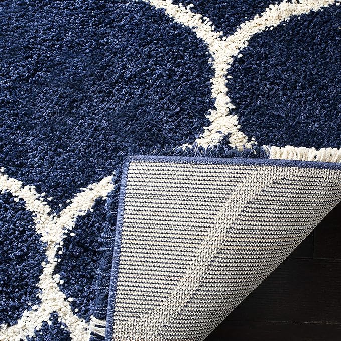 SAFAVIEH Hudson Shag Collection Runner Rug - 2'3" x 8', Navy & Ivory, Moroccan Trellis Design, Non-Shedding & Easy Care, 2-inch Thick Ideal for High Traffic Areas in Living Room, Bedroom (SGH280C)