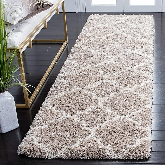 SAFAVIEH Hudson Shag Collection Runner Rug - 2'3" x 8', Beige & Ivory, Moroccan Trellis Design, Non-Shedding & Easy Care, 2-inch Thick Ideal for High Traffic Areas in Living Room, Bedroom (SGH282F)