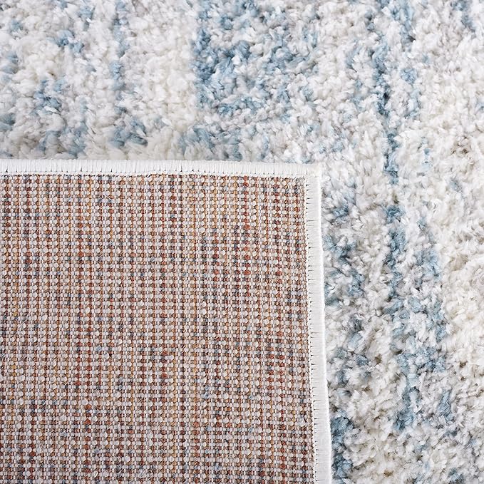 SAFAVIEH Berber Shag Collection Runner Rug - 2'3" x 8', Ivory & Light Aqua, Non-Shedding & Easy Care, 1.2-inch Thick Ideal for High Traffic Areas in Living Room, Bedroom (BER563J)