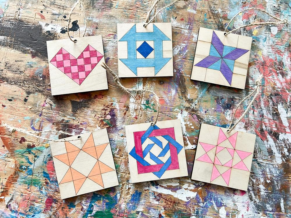 Unfinished Barn Quilt Square Wooden Sign, Country Decor Canvas Quilts Blocks (6 inches, Greek Square)