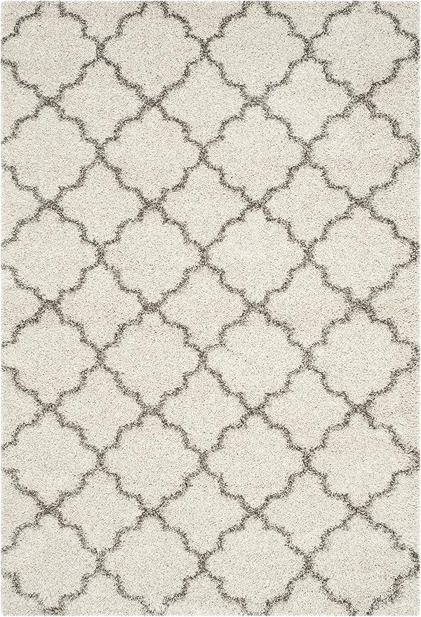 SAFAVIEH Hudson Shag Collection Area Rug - 8' x 10', Ivory & Grey, Moroccan Trellis Design, Non-Shedding & Easy Care, 2-inch Thick Ideal for High Traffic Areas in Living Room, Bedroom (SGH282A)
