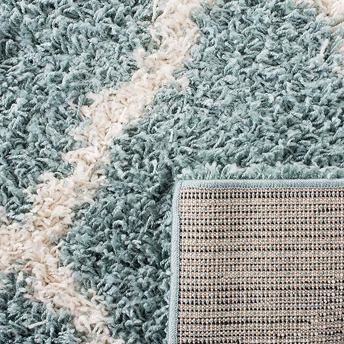 SAFAVIEH Dallas Shag Collection 2'3" x 10' Seafoam / Ivory SGDS257C Trellis Non-Shedding Living Room Bedroom Dining Room Entryway Plush 1.5-inch Thick Runner Rug