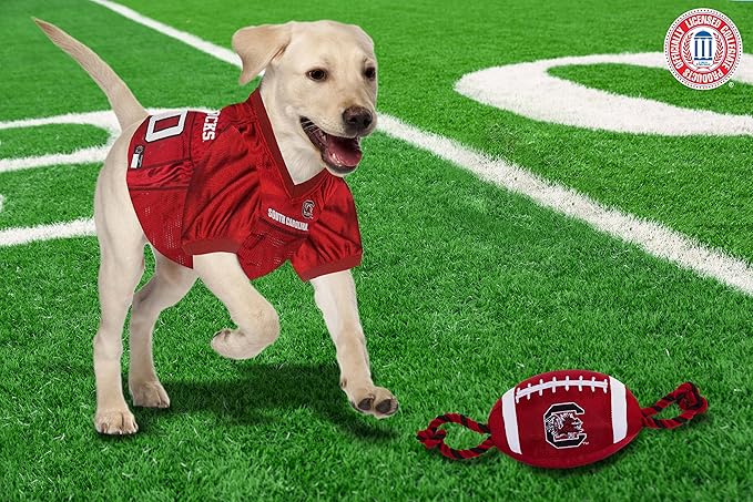 Pets First NCAA South Carolina Gamecocks Football Dog Toy, Tough Quality Nylon Materials, Strong Pull Ropes, Inner Squeaker, Collegiate Team Color