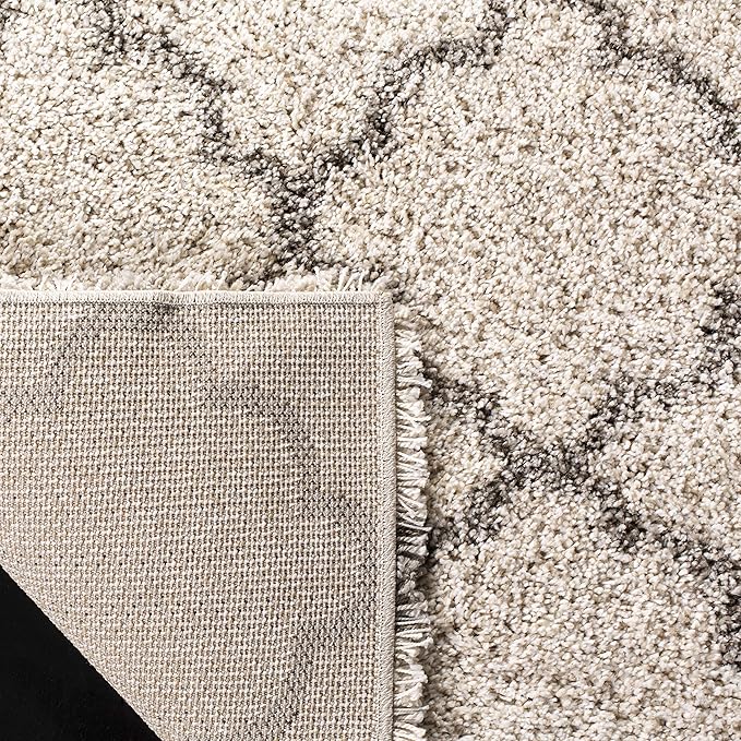 SAFAVIEH Hudson Shag Collection Area Rug - 8' x 10', Ivory & Grey, Moroccan Trellis Design, Non-Shedding & Easy Care, 2-inch Thick Ideal for High Traffic Areas in Living Room, Bedroom (SGH282A)