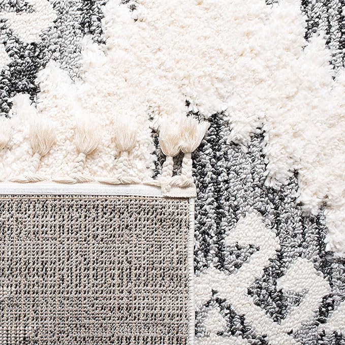 SAFAVIEH Moroccan Tassel Shag Collection Runner Rug - 2'3" x 18', Ivory & Grey, Boho Design, Non-Shedding & Easy Care, 2-inch Thick Ideal for High Traffic Areas in Living Room, Bedroom (MTS652F)
