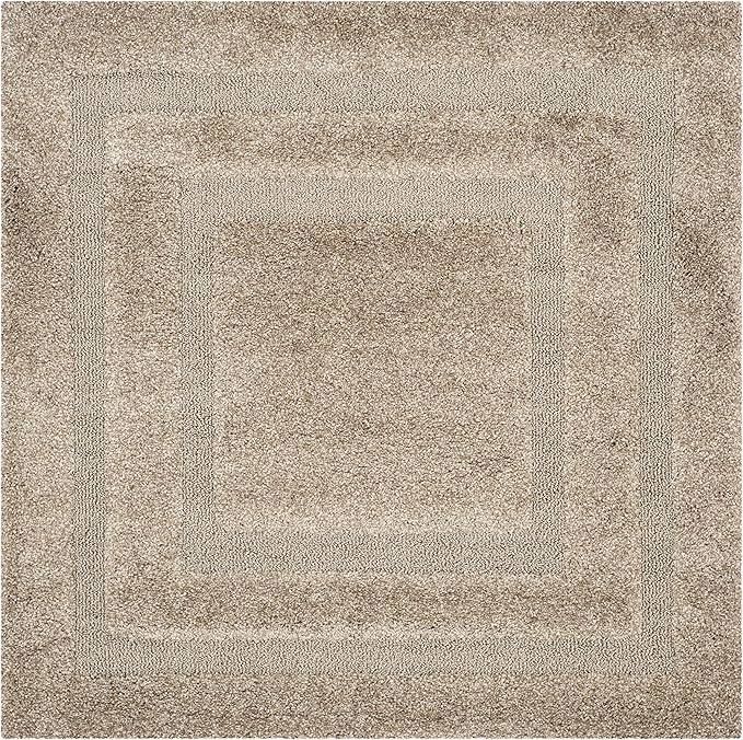 SAFAVIEH Florida Shag Collection 4' Square Beige / Beige SG454 Border Non-Shedding Living Room Bedroom Dining Room Entryway Plush 1.2-inch Thick Area Rug