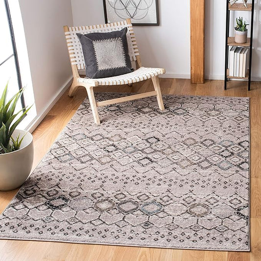 SAFAVIEH Amsterdam Collection Accent Rug - 3' x 5', Light Grey & Brown, Moroccan Boho Design, Non-Shedding & Easy Care, Ideal for High Traffic Areas in Entryway, Living Room, Bedroom (AMS108F)