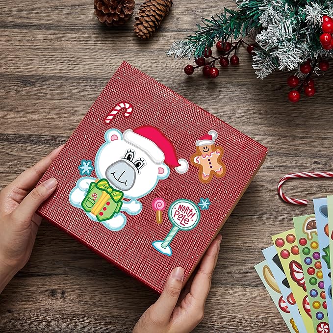 JOYIN 48 Pcs Christmas Make-a-face Sticker Sheets Make Your Own Characters Sticker with Full Body Design Santa Santa, Gingerbread, Snowman, Reindeer and Elf Kids Party Favor Supplies Xmas Craft