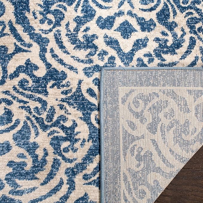SAFAVIEH Brentwood Collection 2' x 10' Navy / Cream BNT810N Damask Non-Shedding Living Room Entryway Foyer Hallway Bedroom Runner Rug