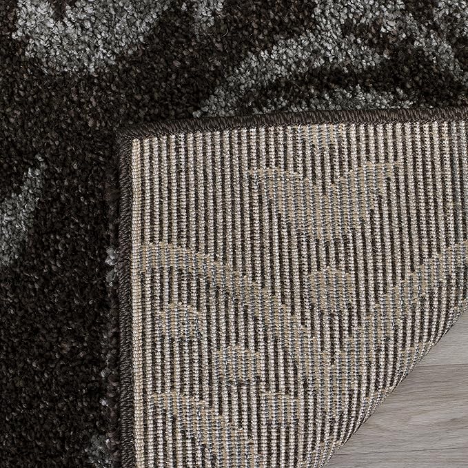 SAFAVIEH Florida Shag Collection 5' Square Dark Brown / Smoke SG460 Damask Non-Shedding Living Room Bedroom Dining Room Entryway Plush 1.2-inch Thick Area Rug