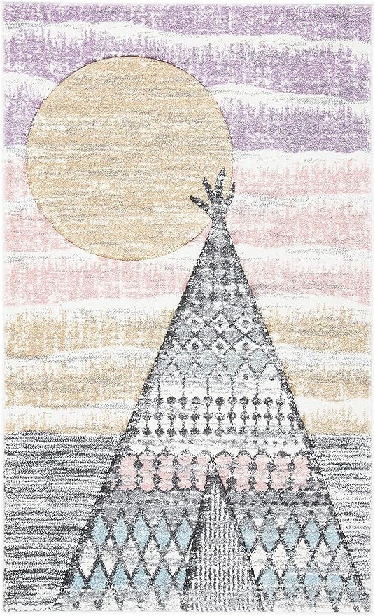 SAFAVIEH Carousel Kids Collection Accent Rug - 2'3" x 4', Grey & Pink, Boho Design, Non-Shedding & Easy Care, Ideal for High Traffic Areas for Boys & Girls in Playroom, Nursery, Bedroom (CRK117F)